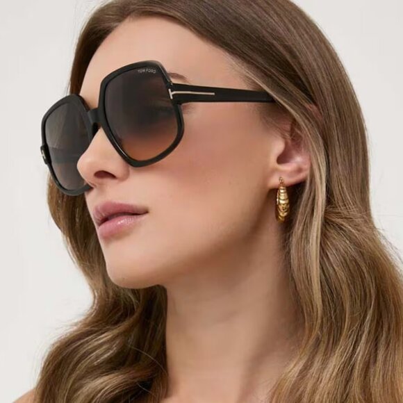 NEW TOM FORD DELPHINE-02 TF992 01B WOMEN SUNGLASSES  FT0992/S BLACK GREY BROWN - Picture 5 of 11